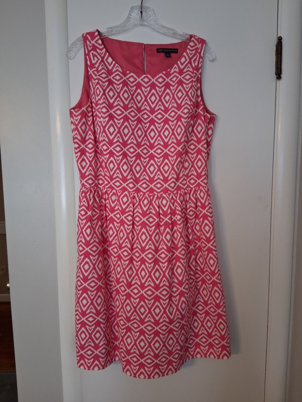 Brooks Brothers Pink and White Geometric Fit-and-Flare Dress